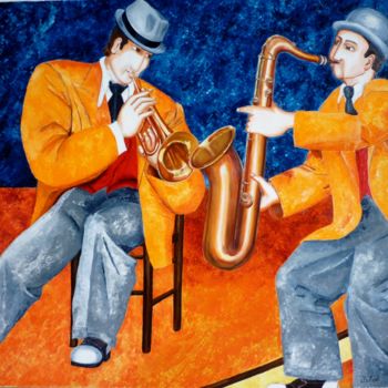 Картина под названием "duo-trompette-et-sa…" - Christian Robert, Подлинное произведение искусства, Масло
