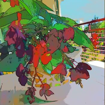Arte digitale intitolato "Vaso fiori sul balc…" da Roberto Bartoccini, Opera d'arte originale, Pittura digitale