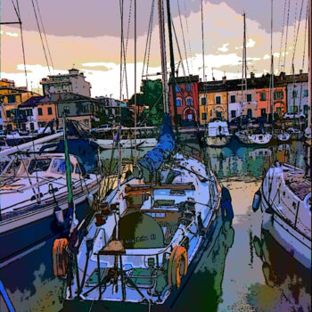 Arte digitale intitolato "Barca a vela in dar…" da Roberto Bartoccini, Opera d'arte originale, Pittura digitale
