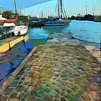 Arte digital titulada "Banchina al porto" por Roberto Bartoccini, Obra de arte original, Pintura Digital