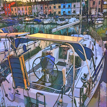 Arte digitale intitolato "Porto, banchina con…" da Roberto Bartoccini, Opera d'arte originale, Pittura digitale