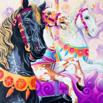 Schilderij getiteld "Carrusel Feria Mexi…" door Roberto Benitez, Origineel Kunstwerk, Olie