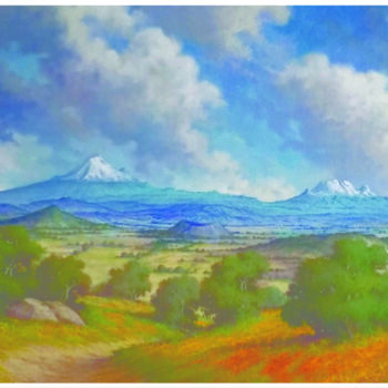 Schilderij getiteld "Valle de Puebla" door Roberto Benitez, Origineel Kunstwerk, Olie