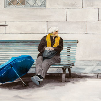 Pittura intitolato "l-ombrello-azzurro-…" da Roberto Carradori, Opera d'arte originale