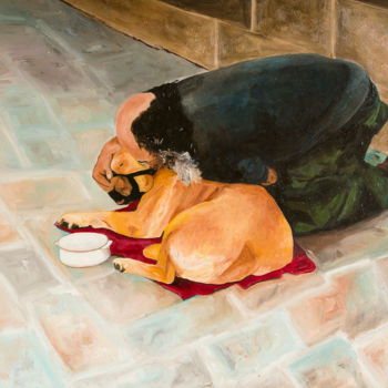 Pintura titulada "mendicante-con-cane…" por Roberto Carradori, Obra de arte original