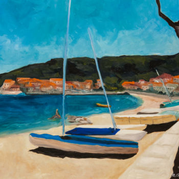 Peinture intitulée "barche-al-giglio-50…" par Roberto Carradori, Œuvre d'art originale, Huile