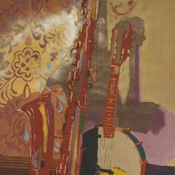 Painting titled "sax banjo" by Roberto Curoso, Original Artwork, Oil