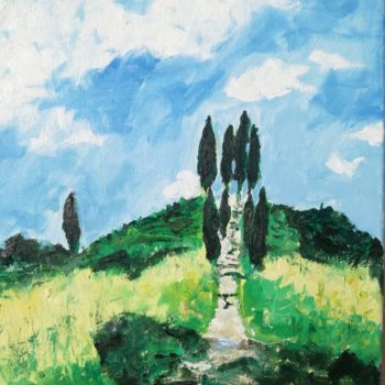 Картина под названием "Cipressi al Parco C…" - Maggioni, Подлинное произведение искусства, Масло