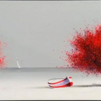 제목이 "" Spiaggia " (red)"인 미술작품 Roberto Mauri로, 원작, 기름 나무 들것 프레임에 장착됨