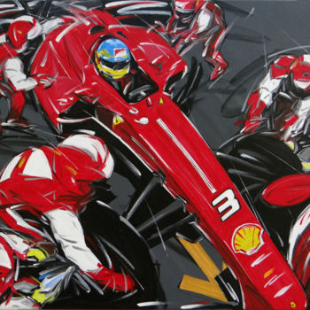 Pittura intitolato "F1 Alonso Ferrari 3" da Roberto Muccillo, Opera d'arte originale