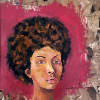 Painting titled "Woman_5" by Roberto Rivas, Original Artwork, Oil Mounted on Wood Stretcher frame