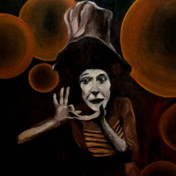 Schilderij getiteld "Marcel Marceau" door Roberto Rivas, Origineel Kunstwerk, Olie