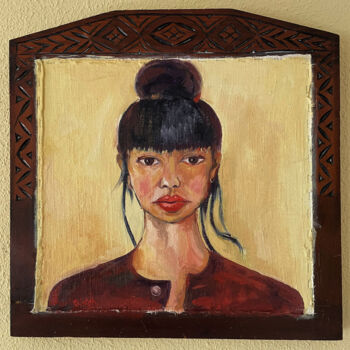 Painting titled "Nina" by Roberto Rivas, Original Artwork, Oil Mounted on Wood Panel