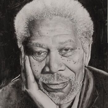 Dibujo titulada "Morgan Freeman" por Roberto Sallén, Obra de arte original, Grafito