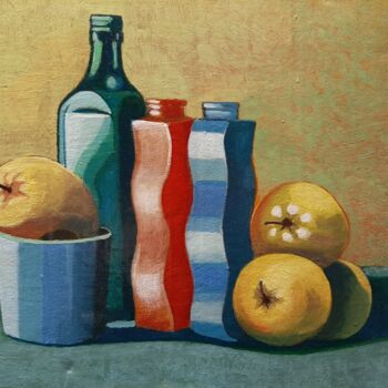Pittura intitolato "Frutta con vasi" da Roberto Tedoldi, Opera d'arte originale, Olio