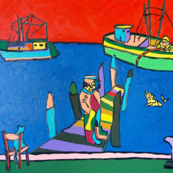 Painting titled "pesca" by Roberto Aere, Original Artwork, Acrylic