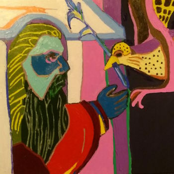 Pintura intitulada "noe' e la colomba,…" por Roberto Aere, Obras de arte originais, Óleo
