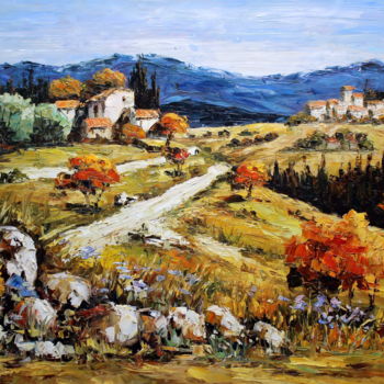 Painting titled "Automne in the Vine…" by Roberto Fisano, Original Artwork, Oil