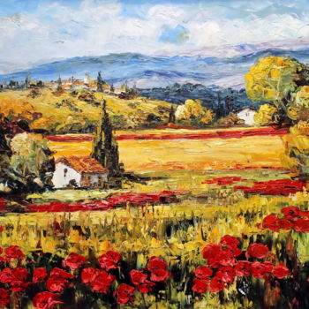 Painting titled "Summer Poppies" by Roberto Fisano, Original Artwork, Oil