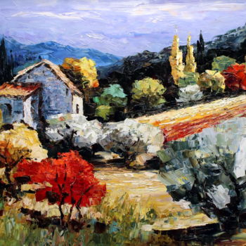 Peinture intitulée "Village of the Past" par Roberto Fisano, Œuvre d'art originale, Huile