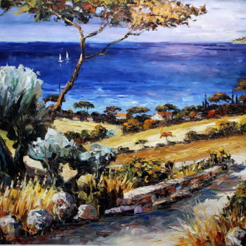 Malerei mit dem Titel "Oliver Trees by Sea" von Roberto Fisano, Original-Kunstwerk, Öl