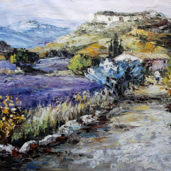 Painting titled "Provencal Lavender" by Roberto Fisano, Original Artwork, Oil