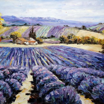 Pittura intitolato "Lavender Field in P…" da Roberto Fisano, Opera d'arte originale, Olio