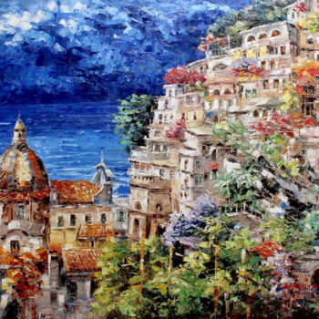 Peinture intitulée "Amalfi Coast, Posit…" par Roberto Fisano, Œuvre d'art originale, Huile