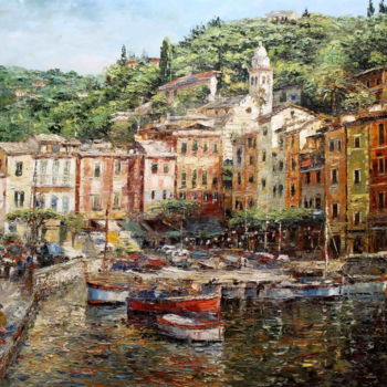 Painting titled "Portofino Italy" by Roberto Fisano, Original Artwork, Oil