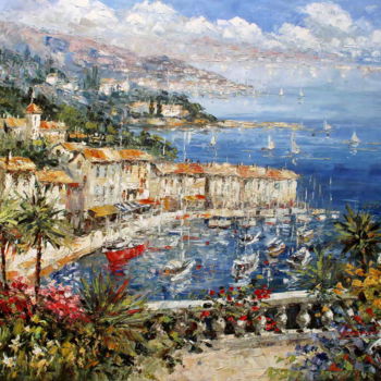 Painting titled "Summer Time at Port…" by Roberto Fisano, Original Artwork, Oil