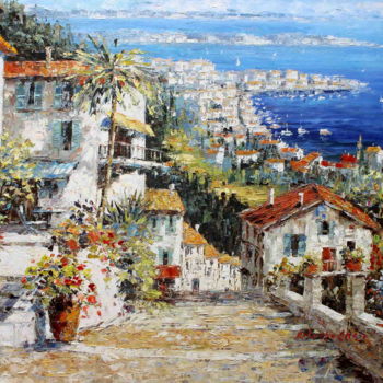 Ζωγραφική με τίτλο "Amalfi Coast Villa,…" από Roberto Fisano, Αυθεντικά έργα τέχνης, Λάδι