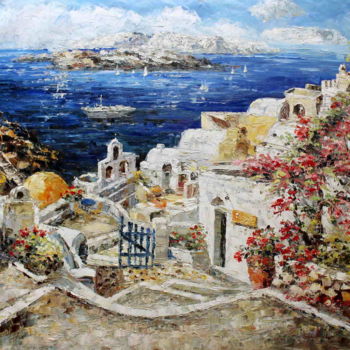Painting titled "Santorini Greece" by Roberto Fisano, Original Artwork, Oil