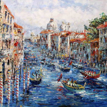 Pittura intitolato "Canal Grand Venice" da Roberto Fisano, Opera d'arte originale, Olio