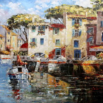 Malerei mit dem Titel "Lake of Garda Italy" von Roberto Fisano, Original-Kunstwerk, Öl