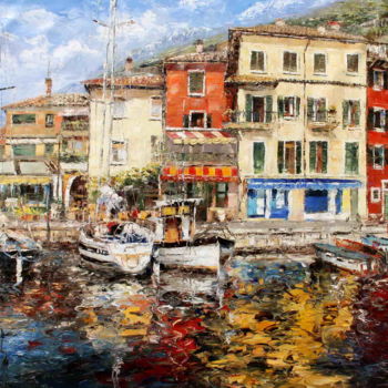 Pittura intitolato "Garda Lake Villa" da Roberto Fisano, Opera d'arte originale, Olio
