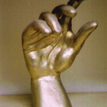 Γλυπτική με τίτλο "Ma main dorée" από Robert Rachel, Αυθεντικά έργα τέχνης, Ξύλο