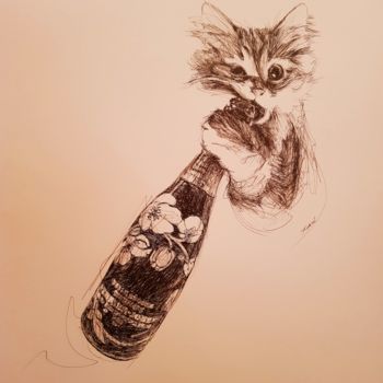 Dessin intitulée "Champagne." par Karl Robial, Œuvre d'art originale, Encre