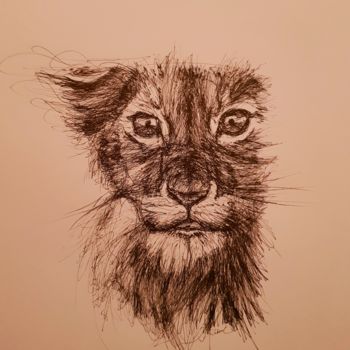 Drawing titled "Petit lion" by Karl Robial, Original Artwork, Ink