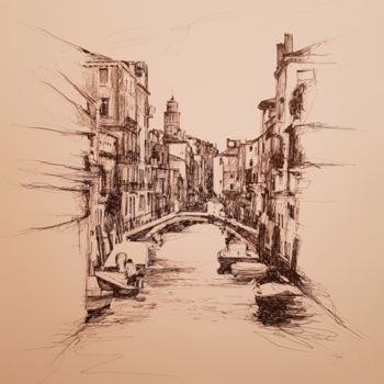 Drawing titled "Venise" by Karl Robial, Original Artwork, Ink