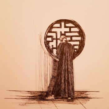 Drawing titled "Zen" by Karl Robial, Original Artwork, Ink