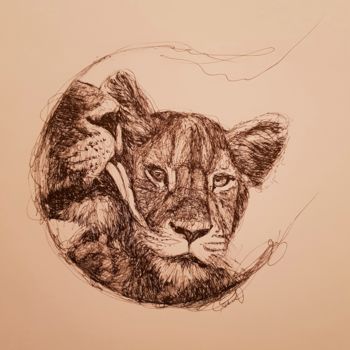 Tekening getiteld "Lionceau." door Karl Robial, Origineel Kunstwerk, Inkt