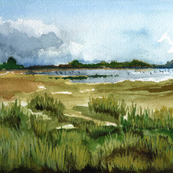 Peinture intitulée "Golfe du Morbihan,…" par Robin Pimienta, Œuvre d'art originale, Aquarelle