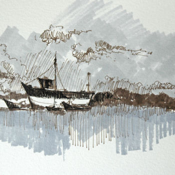 Drawing titled "Chalutier- Port Ann…" by Robin Pimienta, Original Artwork