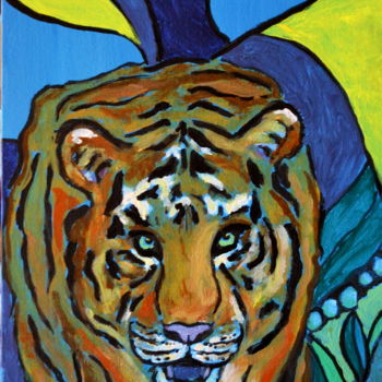 Painting titled "Tiger #artistsuppor…" by Rob Oliver, Original Artwork, Acrylic
