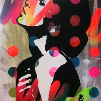 Painting titled "FLUO BLACK GIRL #2" by Ardo, Original Artwork, Stencil Mounted on Wood Stretcher frame
