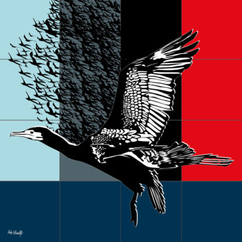 Malerei mit dem Titel "oiseau cormoran" von Roby Marelly, Original-Kunstwerk