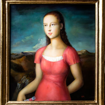 Pintura intitulada "Fanciulla in rosa" por Alfonso Rocchi, Obras de arte originais, Óleo
