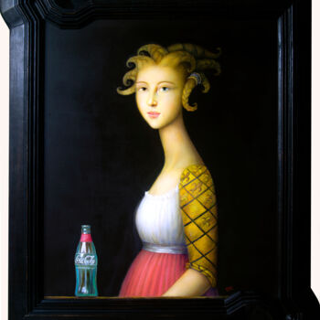 "Nobildonna con Coca…" başlıklı Tablo Alfonso Rocchi tarafından, Orijinal sanat, Petrol Ahşap panel üzerine monte edilmiş