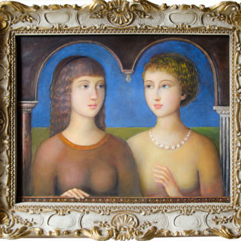 Malerei mit dem Titel "Due amiche" von Alfonso Rocchi, Original-Kunstwerk, Öl