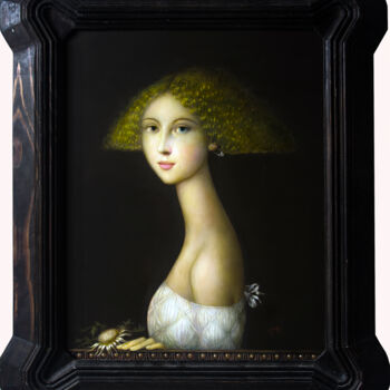 Pittura intitolato "fanciulla con cardo…" da Alfonso Rocchi, Opera d'arte originale, Olio Montato su Pannello di legno